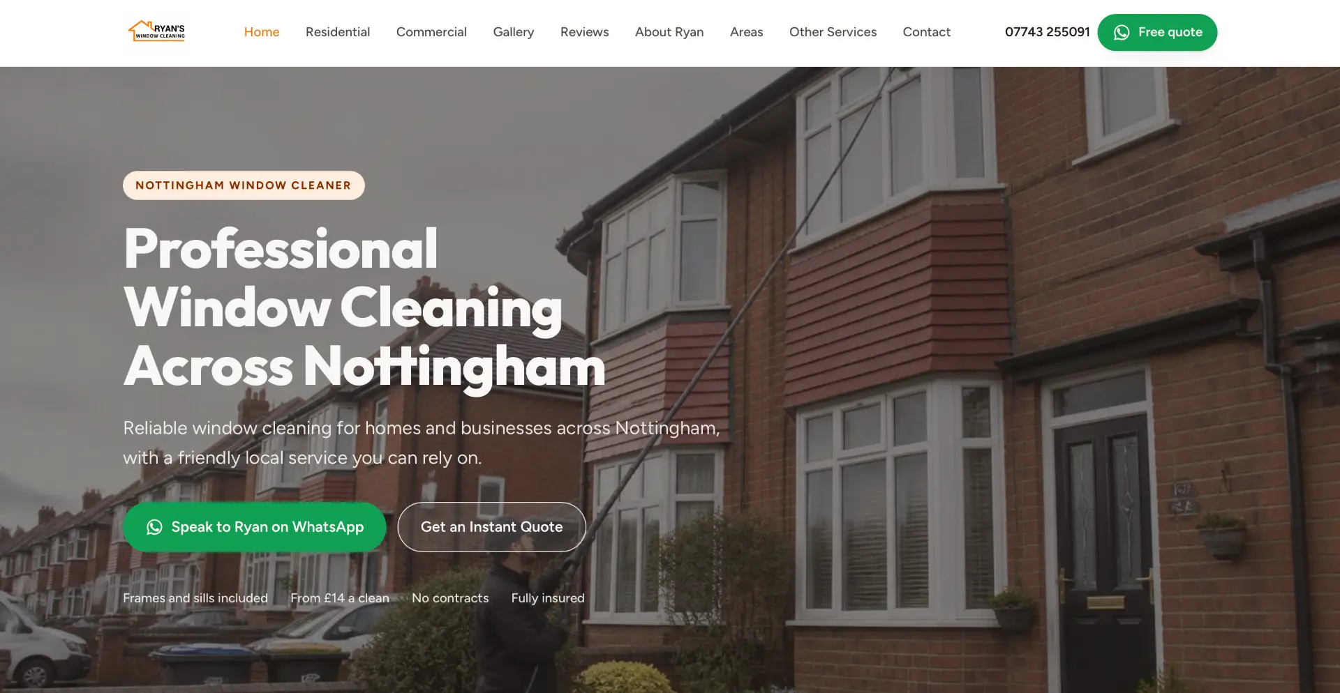 Ryan's Window Cleaning website homepage